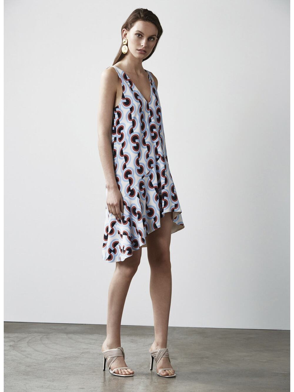 C/MEO Collective Retro Printed Ruffled Trim Sleeveless Dress Size Large NEW